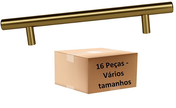 Puxador Primus IL 814 - Dourado Escovado - Kit 16 Peças