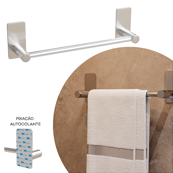 Porta Toalha - 30 cm - Delia - Inox - Auto Colante