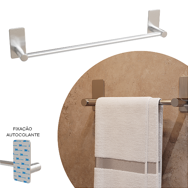 Porta Toalha - 45 cm - Delia - Inox - Auto Colante