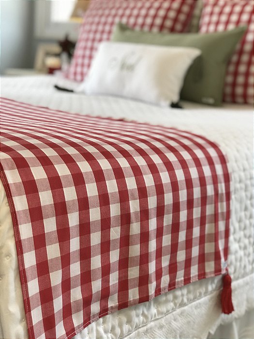 Peseira xadrez vichy grande com tassel nas pontas