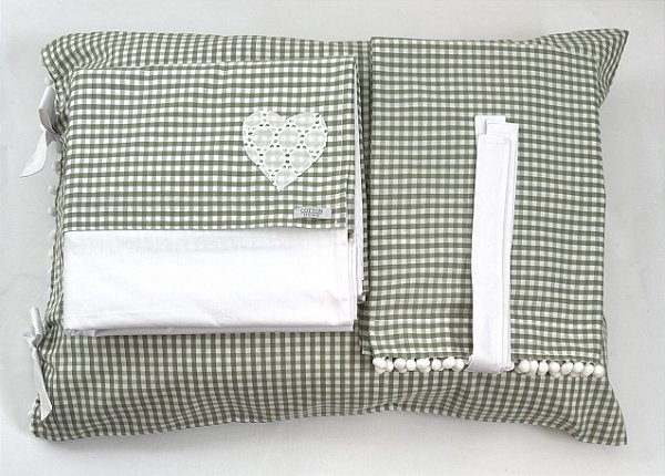 Conjunto com lençol de cobrir branco e vira xadrez vichy + fronha(s) vichy