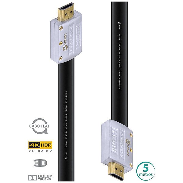 Cabo Hdmi 2.0 4k Ultra Hd 3d Conexão Ethernet Flat Com Conector Desmontável 5 Metros - H20fl-5