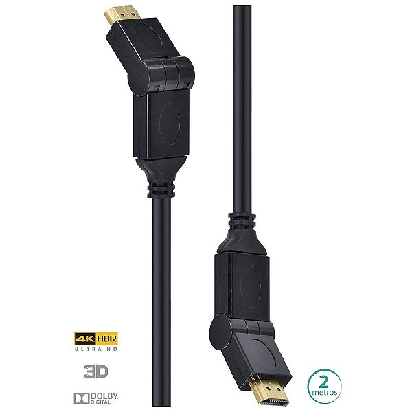 Cabo Hdmi 2.0 4k Ultra Hd 3d Conexão Ethernet Conectores 180° 2 Metros - H20b180-2