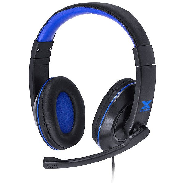 Fone Headset Gamer V Blade Ii P2 Estéreo Com Microfone Retrátil E Ajuste De Haste - Preto Com Azul