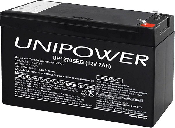 Bateria 12v 7,0 Ah(up1270seg)f187, Destinada Ao Mercado De Segurança