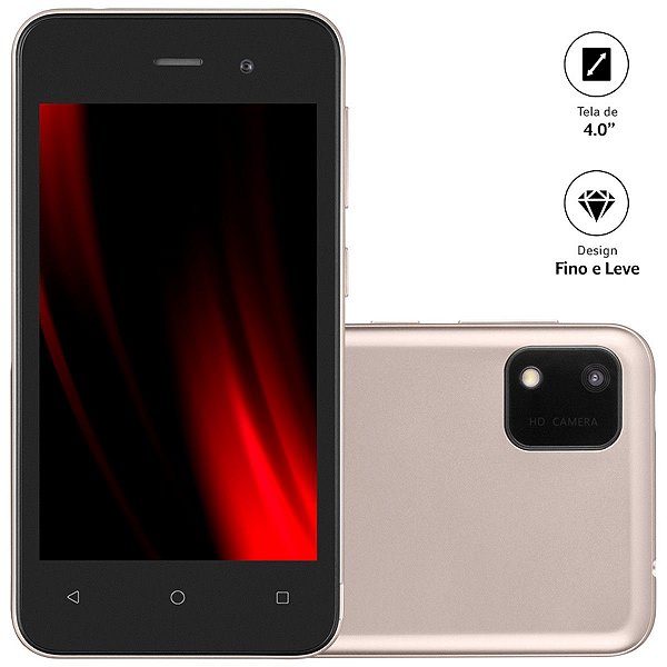 Smartphone E Lite 2 Tela 4"" 32gb 3g Wi-fi Dual Chip Android 11 (go Edition) Quad Core Dourado P9147