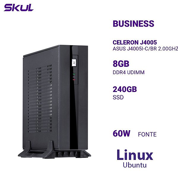 Mini Computador Business B100 Celeron J4005 Asus J4005i-c/br 2.00ghz Mem 8gb Ddr4 Ssd 240gb Fonte 60w Linux