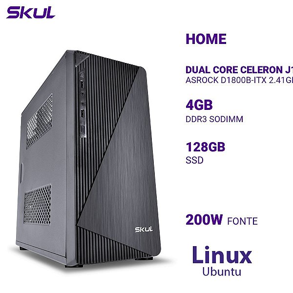Computador H100 Dual Core Celeron J1800 2.41ghz Asrock Memória 4gb Ddr3 Ssd 128gb 1serial + 1paral Fonte 200w Linux