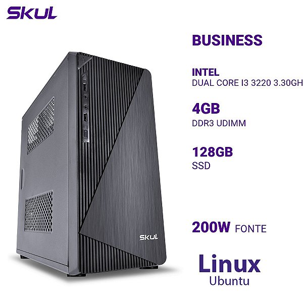 Computador B300 Dual Core I3 3220 3.30ghz Memória 4gb Ddr3 Ssd 128gb Fonte 200w Atx Linux Ubuntu
