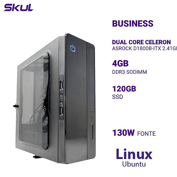 Computador B100 Dual Core Celeron  Asrock D1800b-itx 2.41ghz Memória 4gb Ddr3 Ssd 120gb Fonte 130w Linux Ubuntu