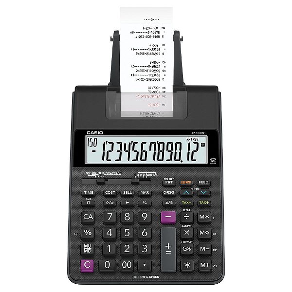 Calculadora Com Bobina 2.0 Linha, Com 2 Cores Impressão, Com Fonte De Alimentação Hr-100rc-bk-b-dc Preta
