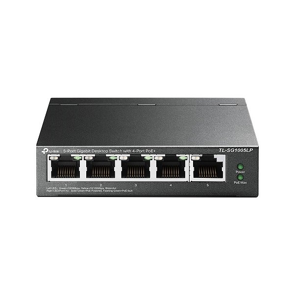 Switch Gigabit Profissional 10/100/1000 C/ 5 Portas (sendo 4 Poe) Tl-sg1005lp Smb [F023]