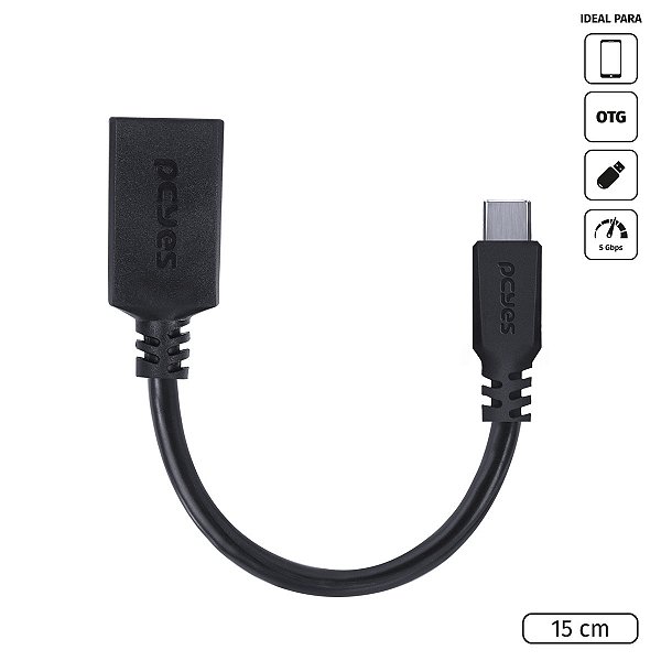 Adaptador Otg Tipo C Para Usb A 3.0 Para Celular Smartphone 15 Cm Preto - P3amup-15 [F023]