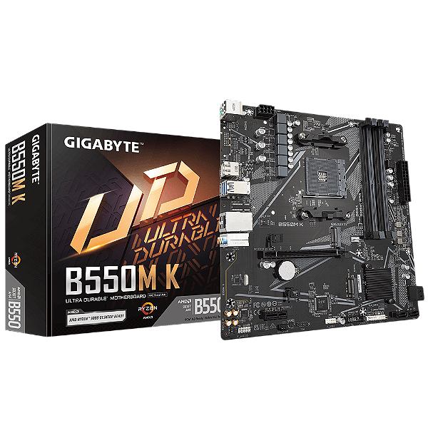 Placa Mãe Gigabyte B550m K,  Am4 4xddr4(máx128gb), 4 Sata, 2 M.2, 2xusb 3.2, 4xusb 2.0, 1xhdmi [F018]