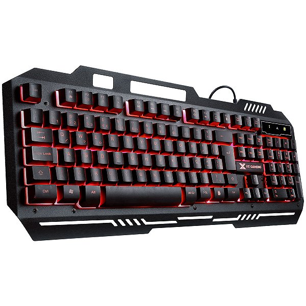 Teclado Gamer Shield Abnt2 Multimidia Led Vermelho 1.8 Metros Usb Com Topo Em Metal Sensacao Mecanica - Gt602 [F018]