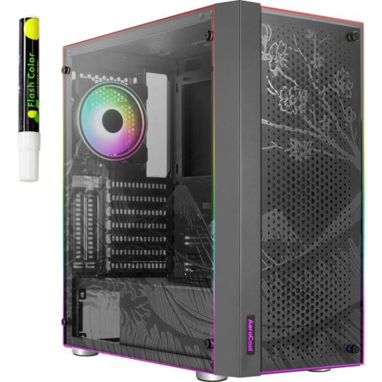 Gabinete Gamer Aerocool Skribble Preto RGB Lateral Vidro [F002]