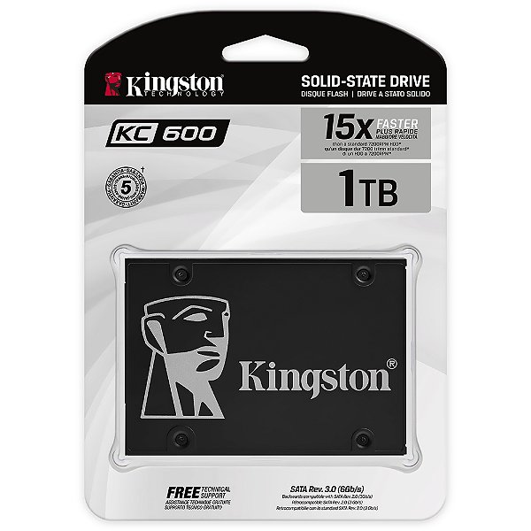 SSD Kingston KC600, 1024GB, SATA, Leitura 550MB/s, Gravação 520MB/s - KC600/1024G