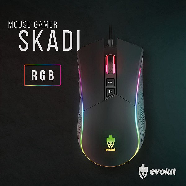 Mouse Gamer Evolut SKADI Usb Led RGB 4800 DPI 7 Botões EG-106