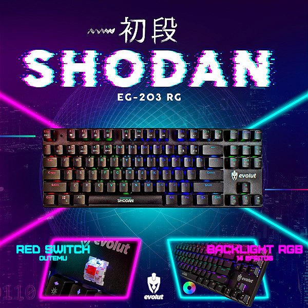 Teclado Gamer Evolut Mecânico Shodan PRO LED RGB RED Switch EG-203