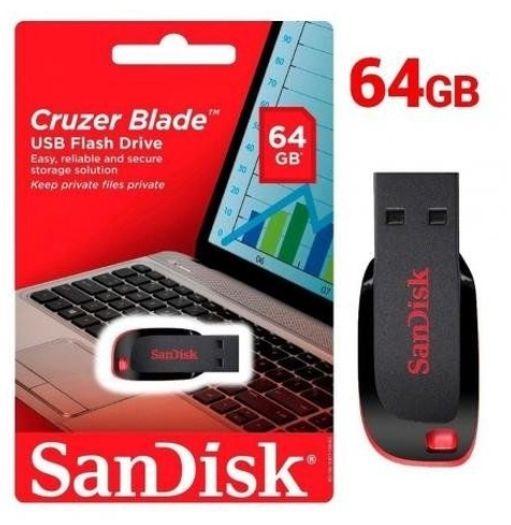 PEN Drive Sandisk Cruzer Blade 64gb USB 2.0 Preto - Sdcz50-064g-b35