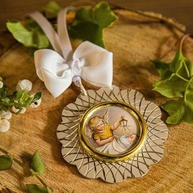 Medalhão de Berço Anjo Zelador Prata 7,0 cm - PERSONALIZÁVEL