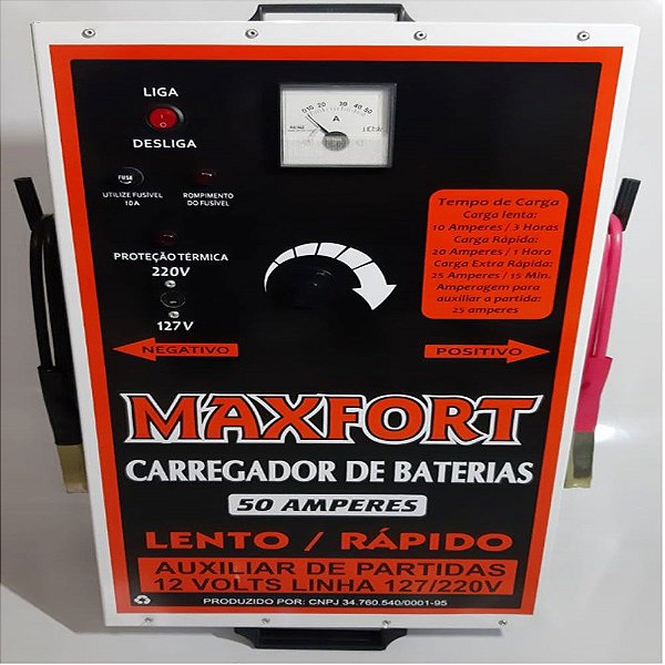 Carregador de Baterias 50a  12v com Auxiliar de Partida MAXFORT MX1