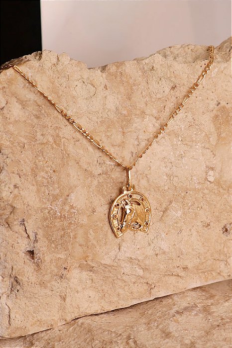 Corrente Groumet Ferradura Cara de Cavalo 60cm ouro 18K.
