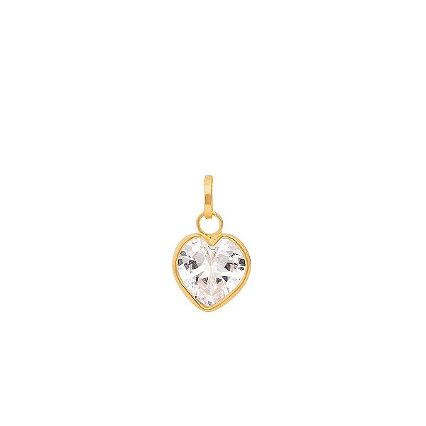 PINGENTE CORAÇÃO PEDRA DE ZIRCÔNIA OURO 18K.