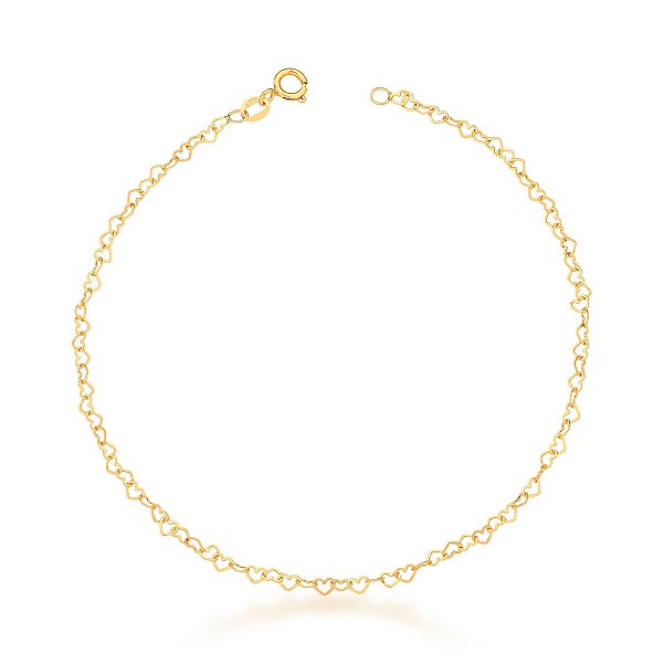 PULSEIRA LOVE DE CORAÇOES VAZADOS COM 18 CM DE COMPRIMENTO OURO 18K.