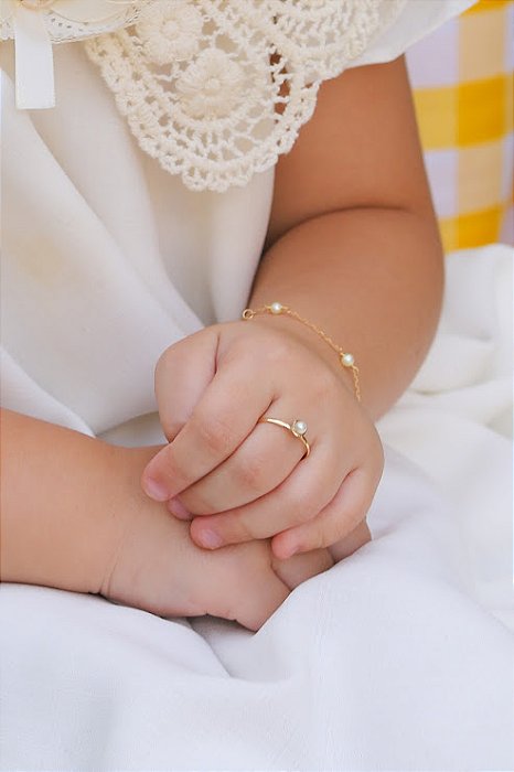 Pulseira Infantil Pérolas 14cm Ouro 18k.