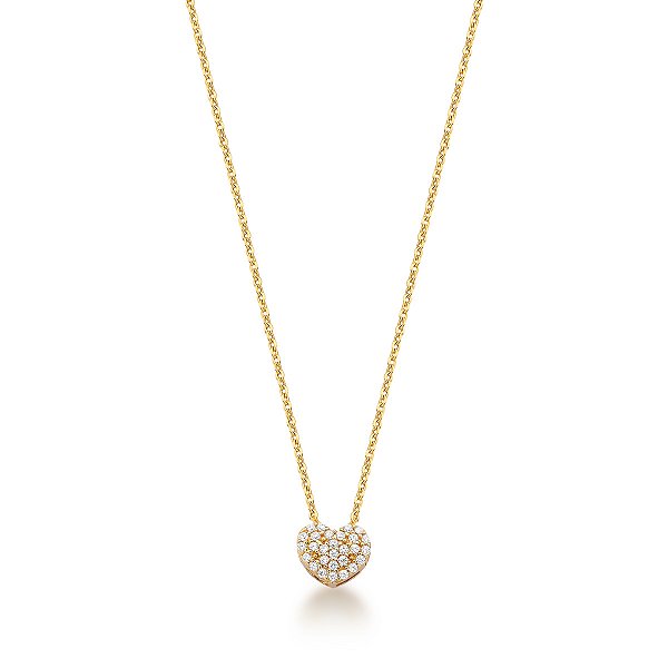 GARGANTILHA CORAÇÃO CRAVEJADO COM PEDRA DE ZIRCÔNIA COM 45CM DE COMPRIMENTO OURO 18K.