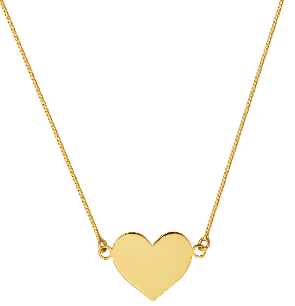 GARGANTILHA CORAÇÃO CHAPA COM 45CM DE COMPRIMENTO OURO 18K.