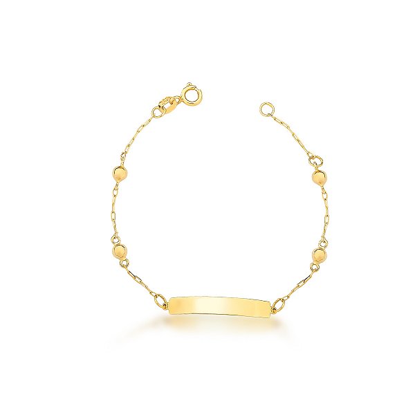 PULSEIRA INFANTIL BOLINHA COM CHAPINHA COM 14CM DE COMPRIMENTO OURO 18K.