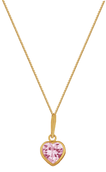 GARGANTILHA CORAÇÃO DE ZIRCÔNIA ROSA COM 45CM DE COMPRIMENTO OURO 18K.