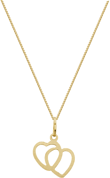 GARGANTILHA DOIS CORAÇÕES VAZADOS 45CM DE COMPRIMENTO OURO 18K.