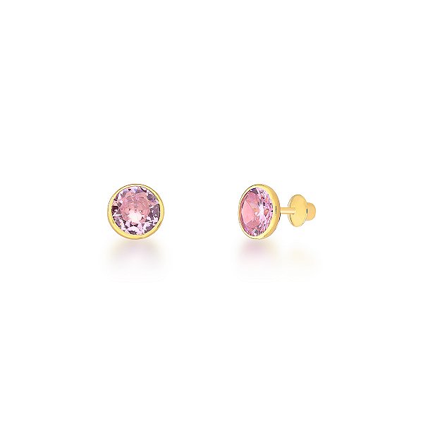 BRINCO INFANTIL ENCASTOADO DE ZIRCÔNIA REDONDA DE 3MM ROSA OURO 18K.