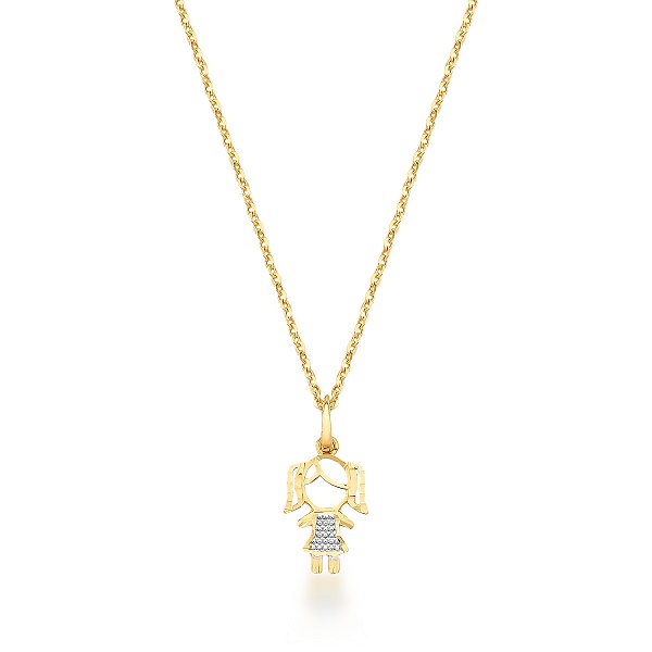 GARGANTILHA BAILARINA COM MENINA BICOLOR 45CM DE COMPRIMENTO OURO 18K.