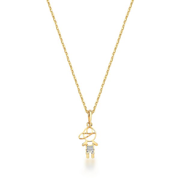 GARGANTILHA BAILARINA MENINO BICOLOR COM 45CM DE COMPRIMENTO OURO 18K.