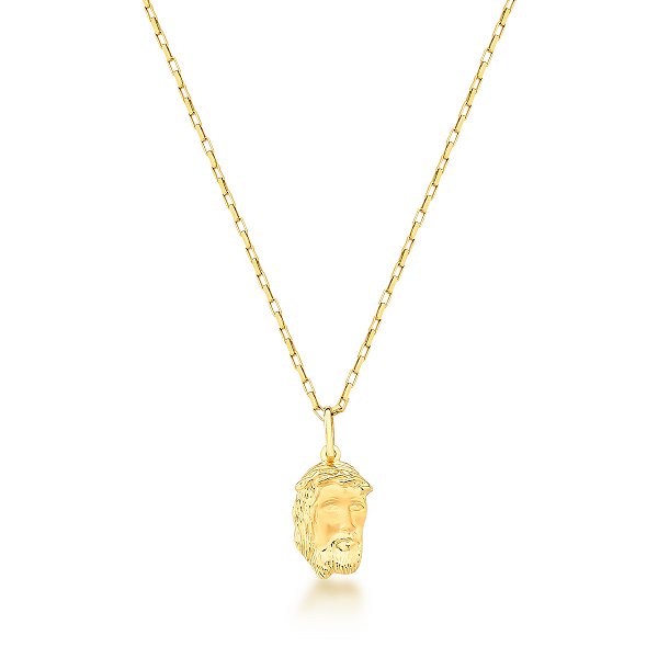 CORRENTE MASCULINA COM PINGENTE FACE DE CRISTO COM 60CM DE COMPRIMENTO OURO 18K.