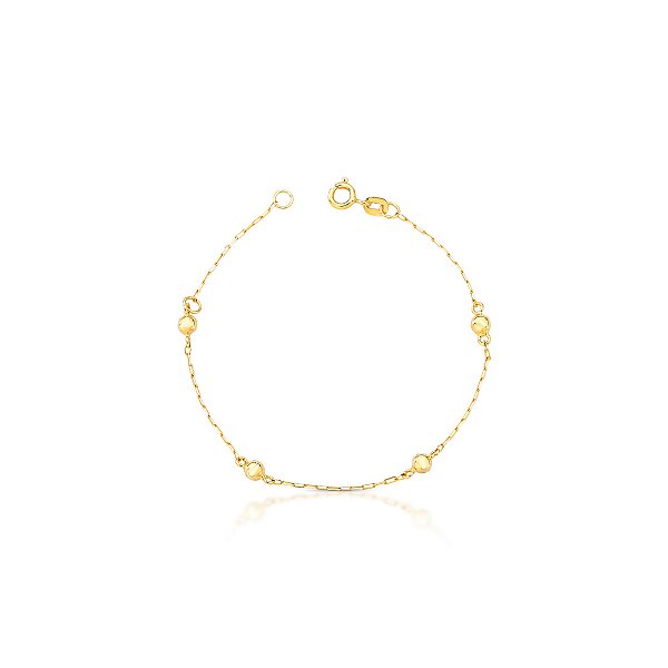 PULSEIRA INFANTIL DE BOLINHA COM 14CM DE COMPRIMENTO OURO 18K.