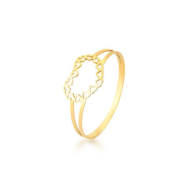 ANEL CORAÇÕES VAZADO ARO DUPLO OURO 18K.NUMERAÇÃO DISPONÍVEL ATÉ 24.