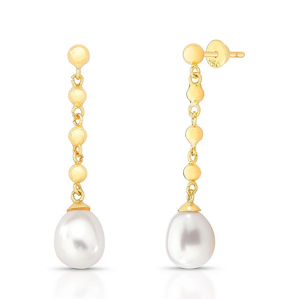 BRINCO 4 BOLAS 2,5MM COM PÉROLA DE 7,5MM OURO 18K.