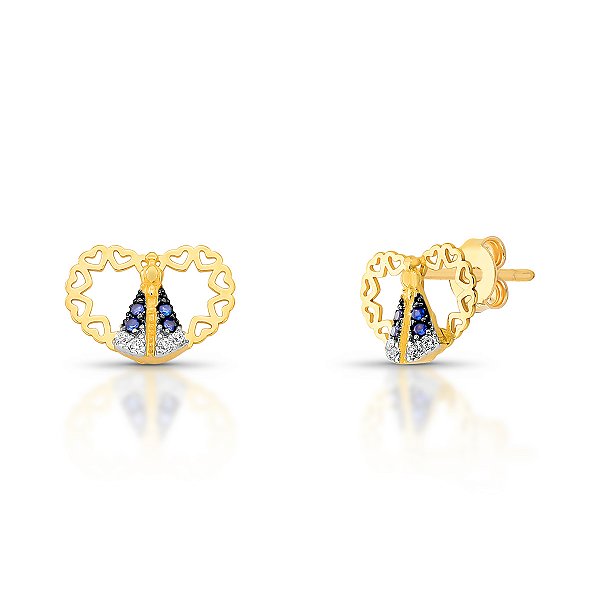 BRINCO CORAÇÃO NOSSA SENHORA APARECIDA COM PEDRA DE ZIRCÔNIA OURO 18K