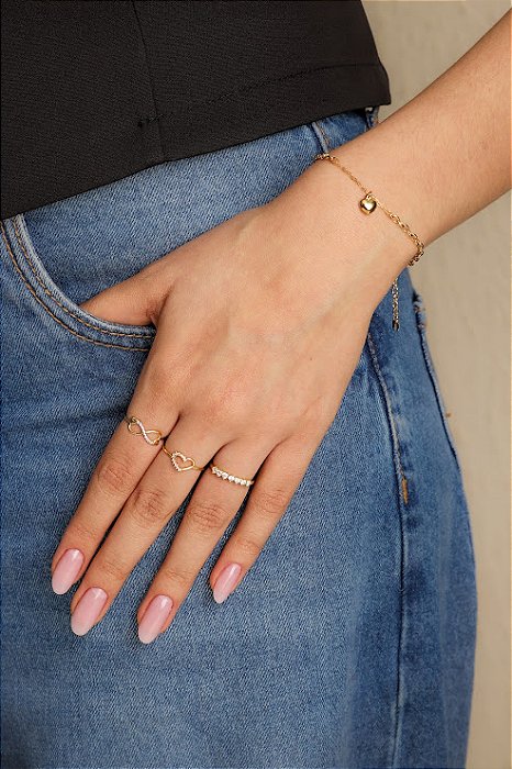 PULSEIRA ELOS OVAIS COM PINGENTE CORAÇÃO COM 18CM DE COMPRIMENTO OURO 18K.