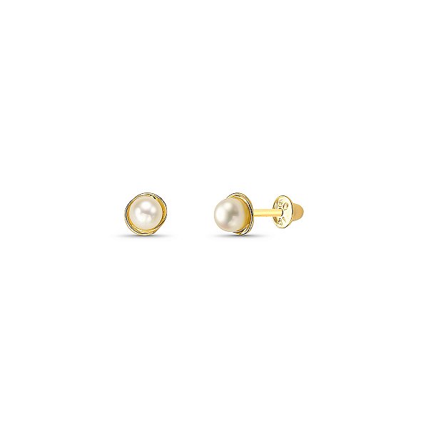 BRINCO INFANTIL ROCOCÓ PÉROLA 3MM LISO OURO 18K.