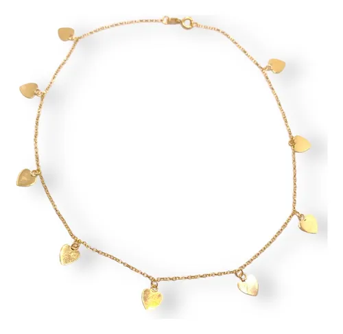 TORNOZELEIRA CARTIER VÁRIOS PINGENTES CORAÇÕES COM 24CM DE COMPRIMENTO OURO 18K.