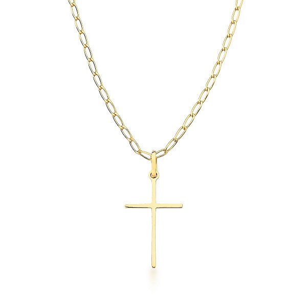 CORRENTE GROUMET COM PINGENTE CRUZ PALITO COM 60CM DE COMPRIMENTO OURO18K130922