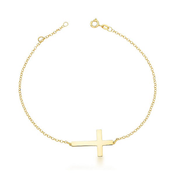 PULSEIRA ELOS PORTUGUESES COM CRUZ 19CM DE COMPRIMENTO OURO 18K.