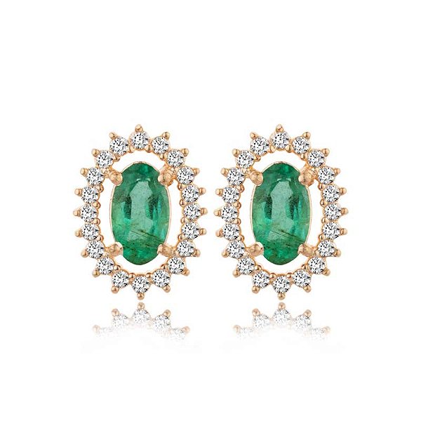 BRINCO ESMERALDA OVAL DIAMANTES DE 0.3PTS OURO 18K. PREMIUM COLLECTION. ATÉ 10 DIAS PARA ENTREGA.