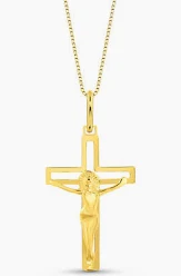 PINGENTE CRUZ VAZADA COM CRISTO OURO 18K.
